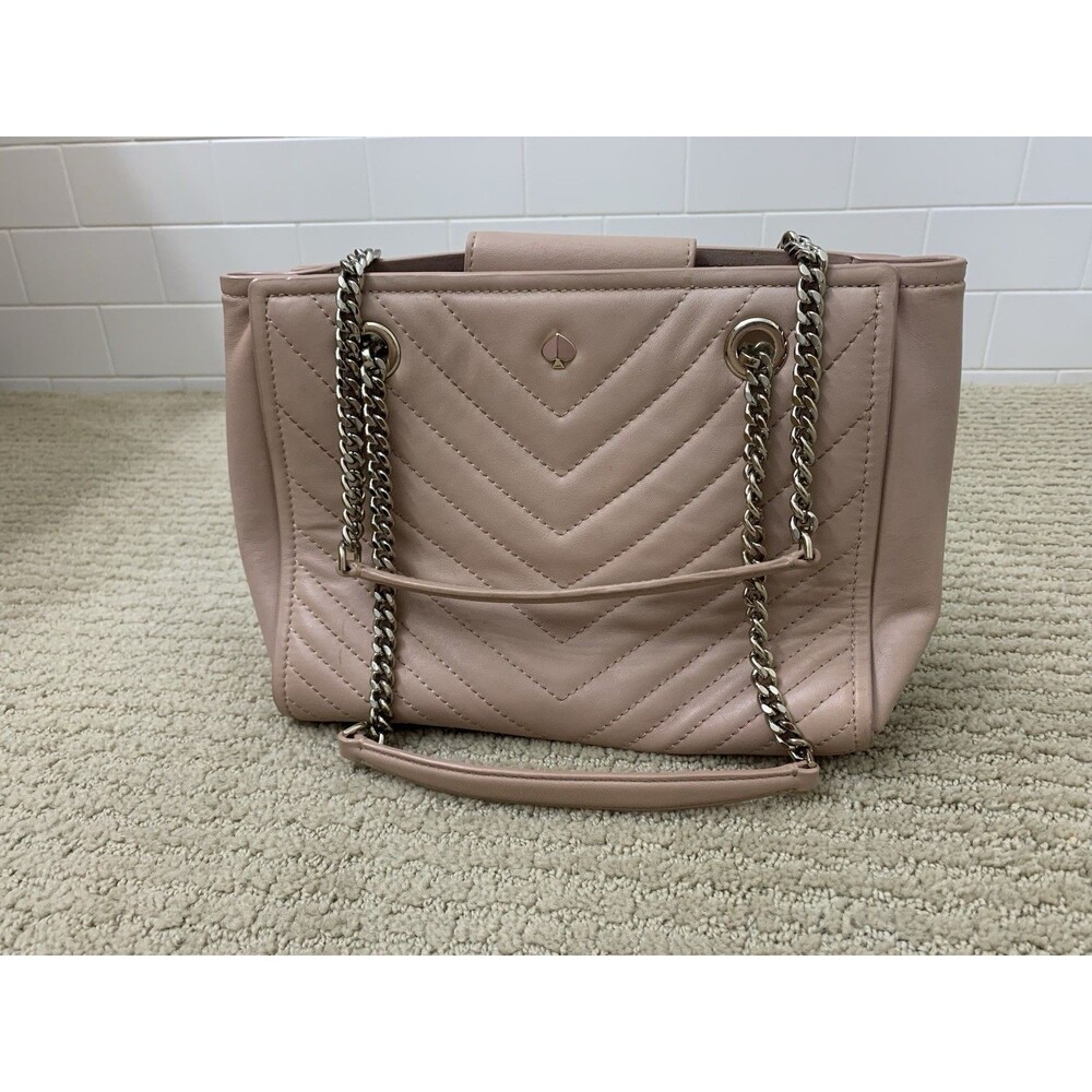 Kate Spade Pink Amelia Quilted Lamb Leather Chain Strap Small Tote Purse